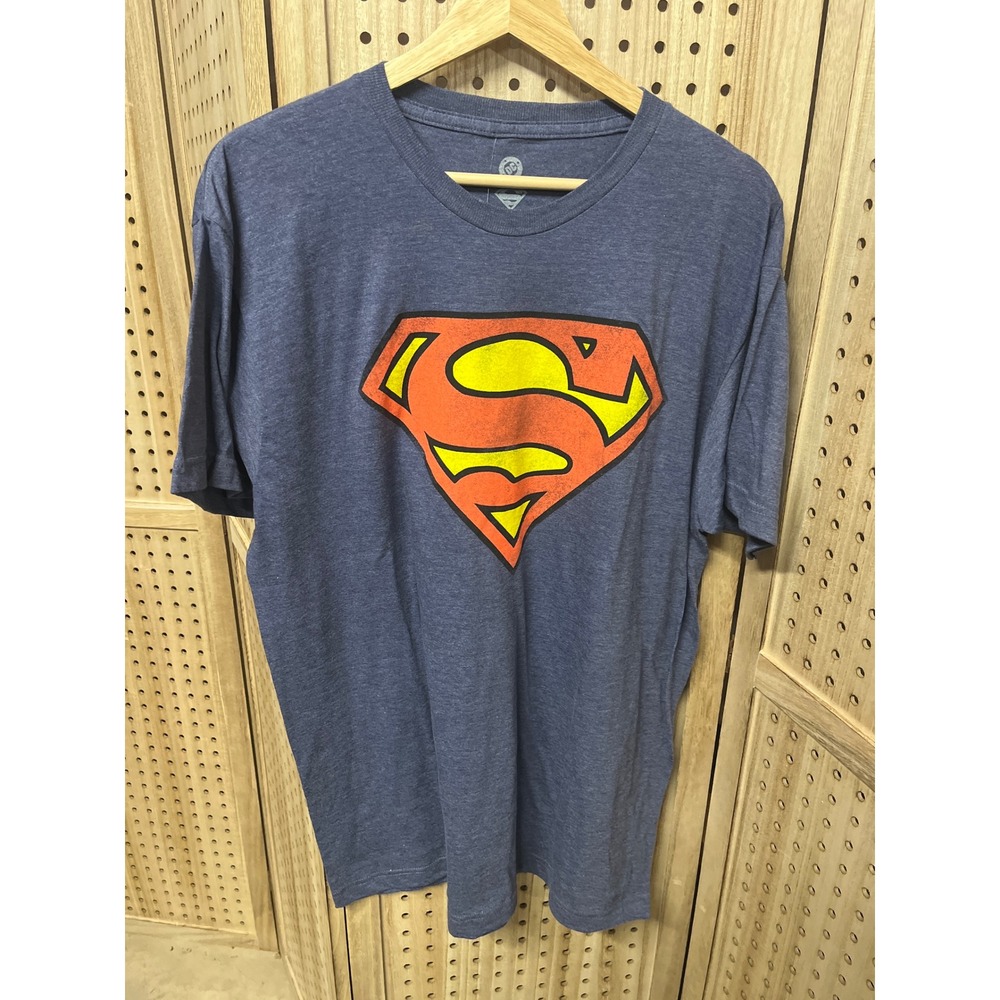 Superman Logo T Shirt Mens Large Blue Graphic Tee DC Comics Superhero